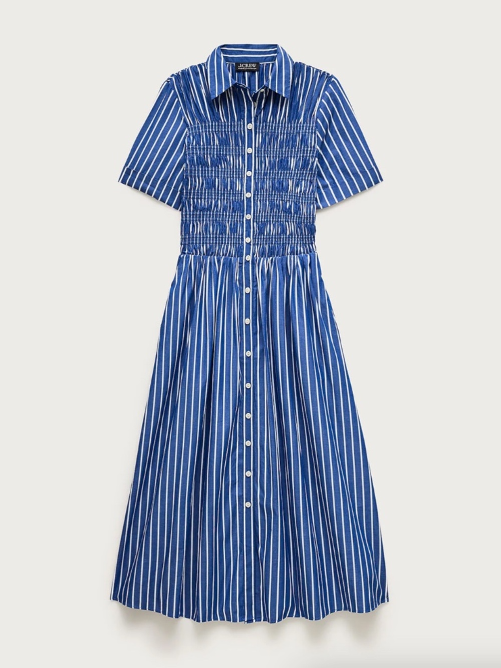 J.CREW Elsie Shirt Dress Midi Striped Blue Cotton Poplin Women’s Size 2X